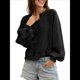 thumbnail image 2 of Sudadera Holgada Informal de Otoño para Mujer, con Cuello en V, Larga y Encaje, Estilo Farol, Estilo Corto Negro XL, 2 of 6