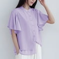 thumbnail image 2 of WREESH Women's Chiffon Button Down Shirt Mandarin Collar Ruffle Sleeve Flowy Summer Blouse, 2 of 7