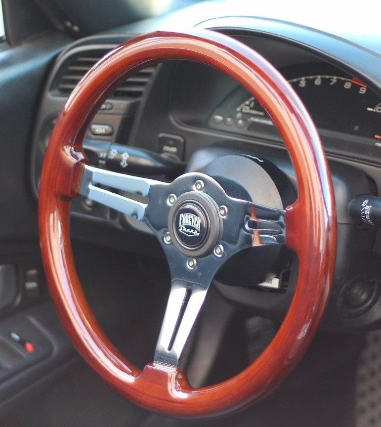 (350mm) Polished Wood Steering Wheel, Miata, Porsche, BMW, JDM, Mazda
