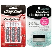 ChapStick Total Hydration Fresh Peppermint Conditioning Lip Scrub & ChapStick Limited Edition Candy Cane Flavored Lip Balm (3 pack)