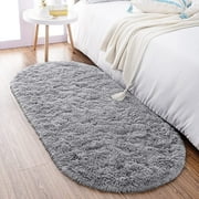 Homore Ultra Soft Modern Oval Rugs for Bedroom, 2.6" x 5.3" , Gray