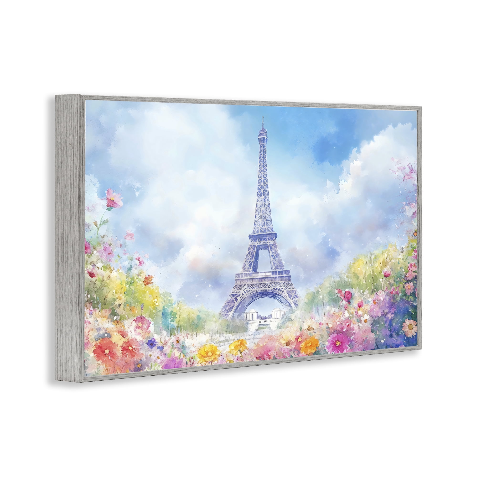 Stupell Industries Rainbow Spring at Eiffel Tower Gray Framed Giclee Art, design by Creative Studio