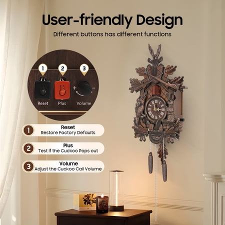 Vintage Style German Forest Wooden Wall Clock Hunter Clock Black Home Decor for Living Room, Dining Room, Parlor, Study Room, Office, Tea Room, Coffee Shop (Battery Not Included)