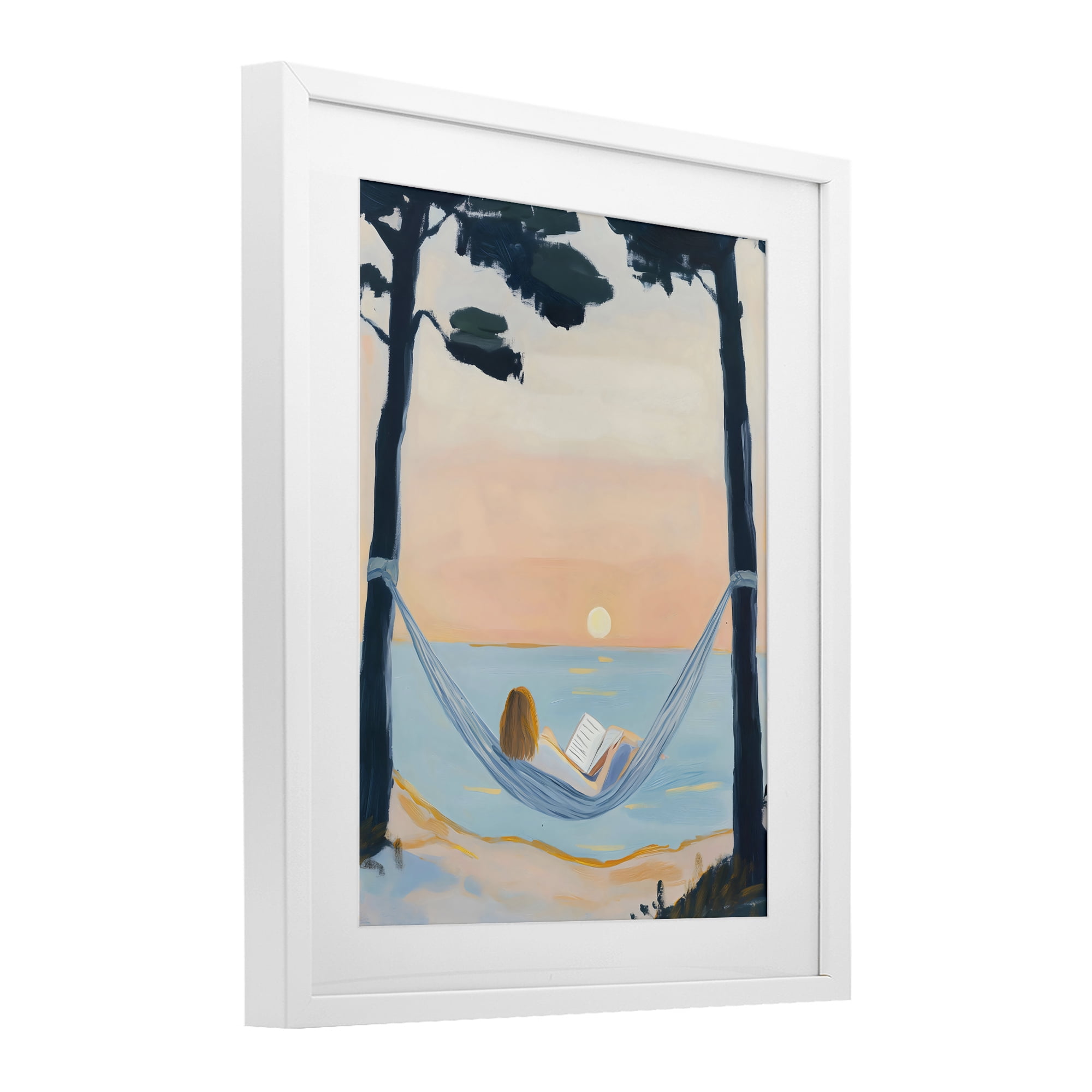Stupell Industries Reading At Sunset in Hammock White Framed Print Under Glass, design by The Prints Vibe