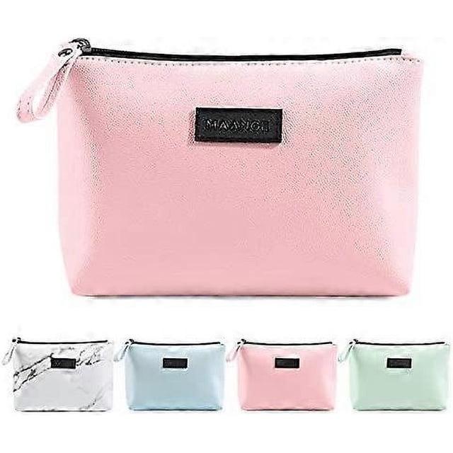 Small Makeup Bag for Purse Travel Makeup Bag with Zipper Pu Leather Makeup Pouch Cosmetic Bags for Women Pink Make Up Bag for Travelling (Pink)