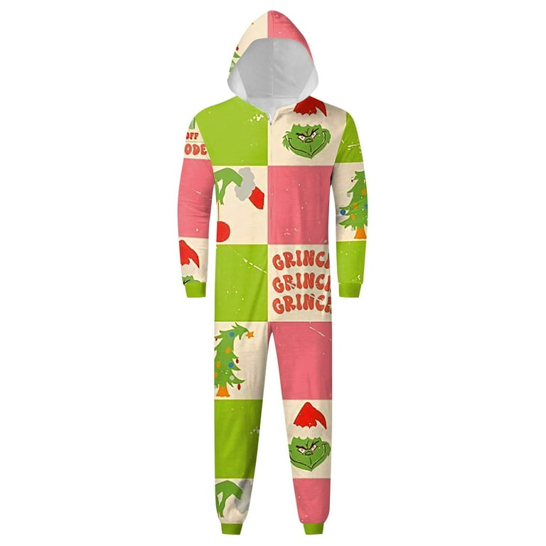 Christmas Grinch Pajamas Grinch Christmas Pajamas Set Soft Matching Family Christmas Pajamas Pants Christmas Onesies Adult Zipper Grinch Jumpsuit Christmas Family Grinch Pajamas for Family Walmart