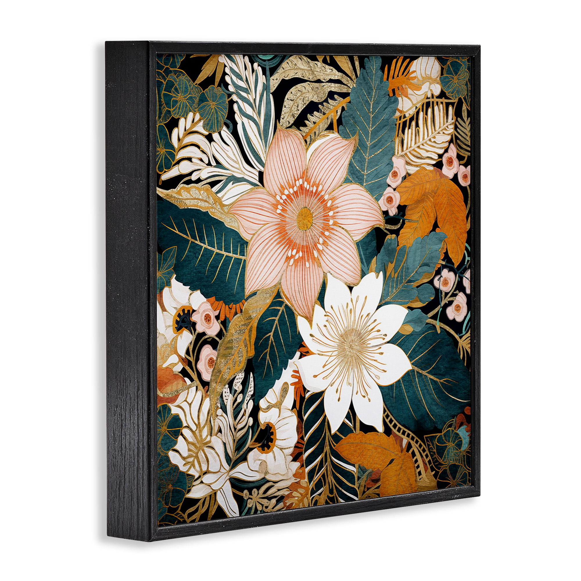 Stupell Industries Boho Flower Pattern Botanical & Floral Painting Black Framed Art Print Wall Art, 12 x 12