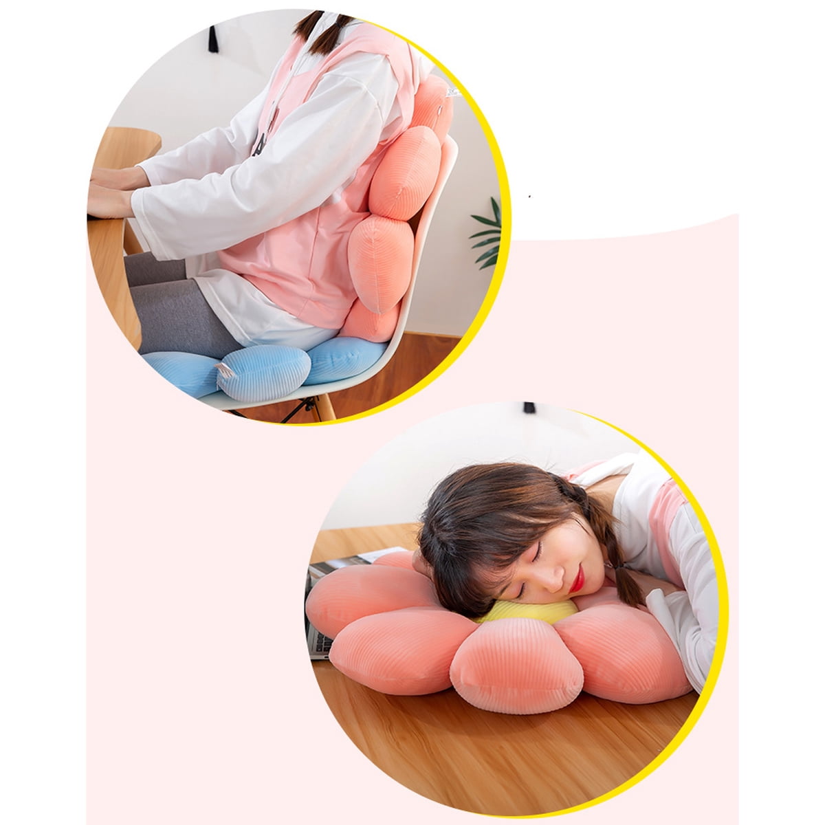 Flower Pillow 15 Inch Soft Plush Cushion Daisy Shaped Comfortable Decorative cushion Throw Pillow，Yellow