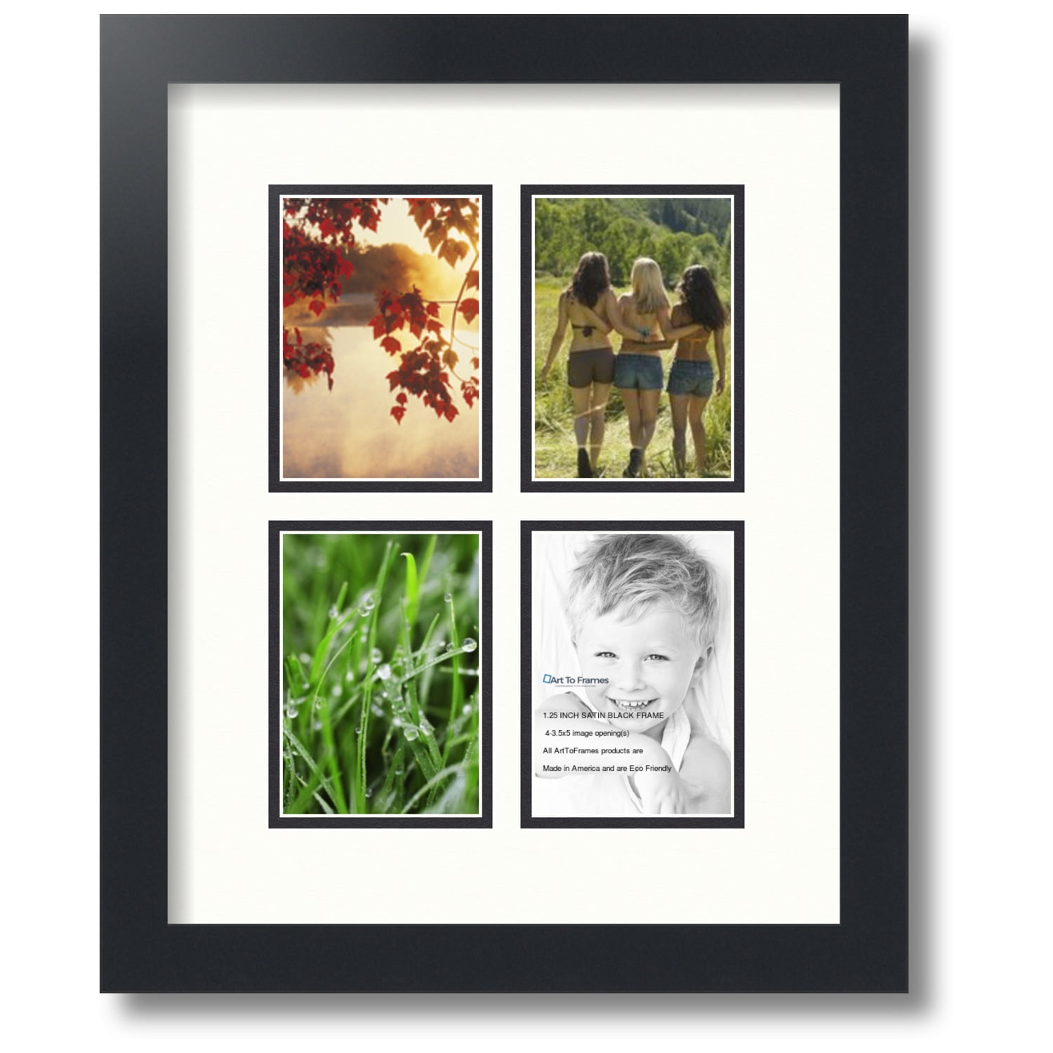 3.5x5 Picture Frames Collage Wood Matted 4-Opening Photo Collage Frame Hold 2 Landscape and 2 Portrait Set of 2