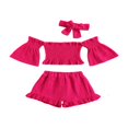 thumbnail image 2 of Hauts à Épaules Dénudées pour Filles Manches Évasées Shorts à Volants Bandeau Nœud Papillon, 2 of 6