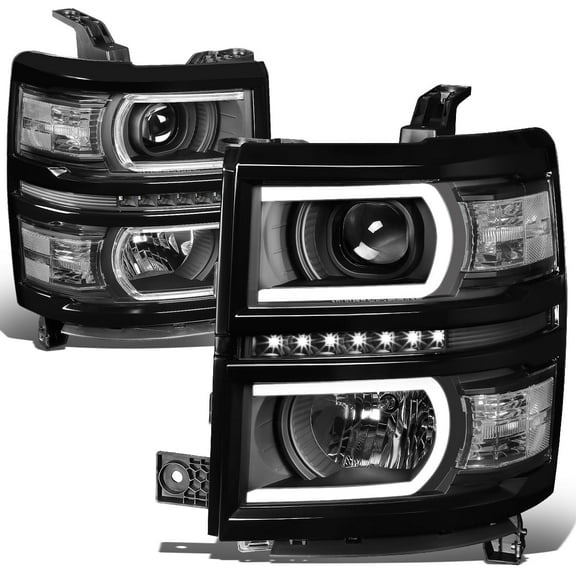 DNA Motoring For 14-15 Chevy Silverado 1500 LED DRL Black Clear Projector Headlight Pair