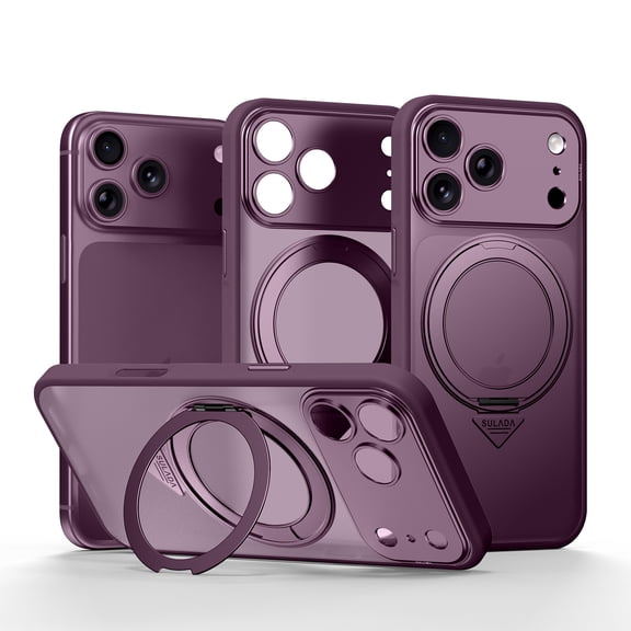 Becova Case for Apple iPhone 18 Pro with 360° Rotating Magnetic Ring Kickstand, Compatible with MagSafe Matte Translucent Phone Cover, Purple