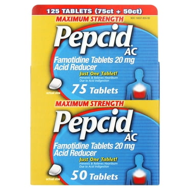 Pepcid AC Maximum Strength Famotidine 20mg Heartburn Relief Tablets, 125 Count