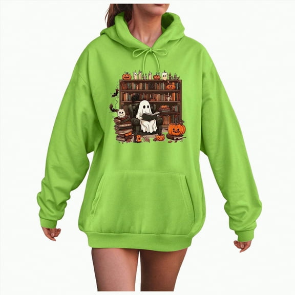 Towmus Halloween Hoodies for Women Novel Cartoon Sweatshirt Casual Long Sleeve Pullover Tops with Pockets