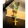 Baptism Favors Blue Gold Plated in small acrylic boxes Recuerdos De Bautizo Rear View Mirror Charms Bracelets Wedding favors Mini Rosary -12pcs