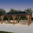 thumbnail image 3 of Modern Shade Horizon 12' x 24' Wood-Grain Hardtop Gazebo with LED Lights, Double Roof and Curtains, 3 of 8