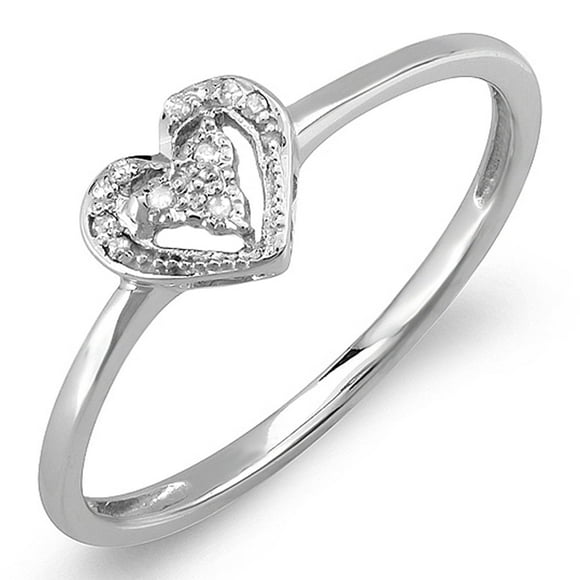 Dazzlingrock Collection 0.06 Carat (ctw) Sterling Silver Round Cut Real Diamond Heart Shaped Promise Ring, Size 10