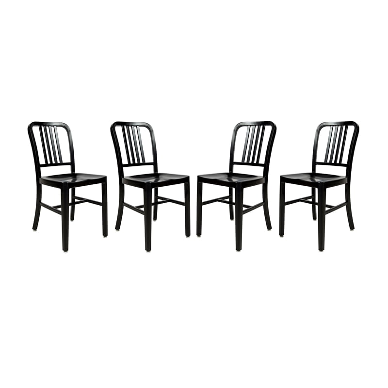 LeisureMod Alton Modern Aluminum Indoor Outdoor Dining Chair in Black Set of 4