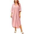 thumbnail image 3 of Bxsruta Womens Button Down Shirt Dress Casual Long Sleeve Collared Midi Dresses Beach Cover Up, 3 of 6