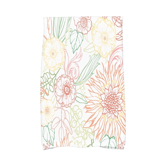 Simply Daisy, 16 x 25 Inch, zentangle 4 Color, Floral Print Kitchen Towel, Orange
