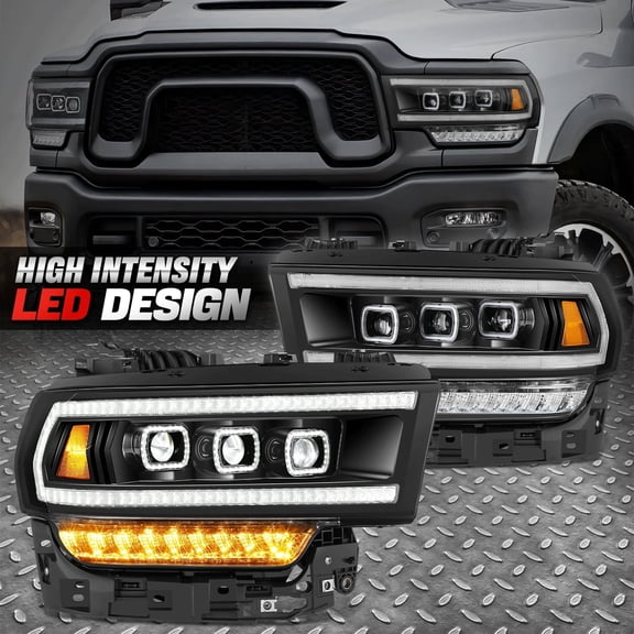 Nuvision for 19-24 Ram Truck Black Start-Up LED DRL Sequential Tri-Projector Headlights
