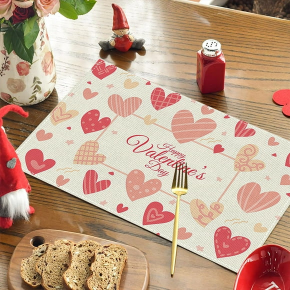 EGNMCR Napperon de Repas de la Saint-Valentin Napperon de Table de Restaurant Napperon en Lin Imprimé Napperon Isolant Napperon Occidental Décoration de Dîner aux Chandelles 18x12 Po A placemat