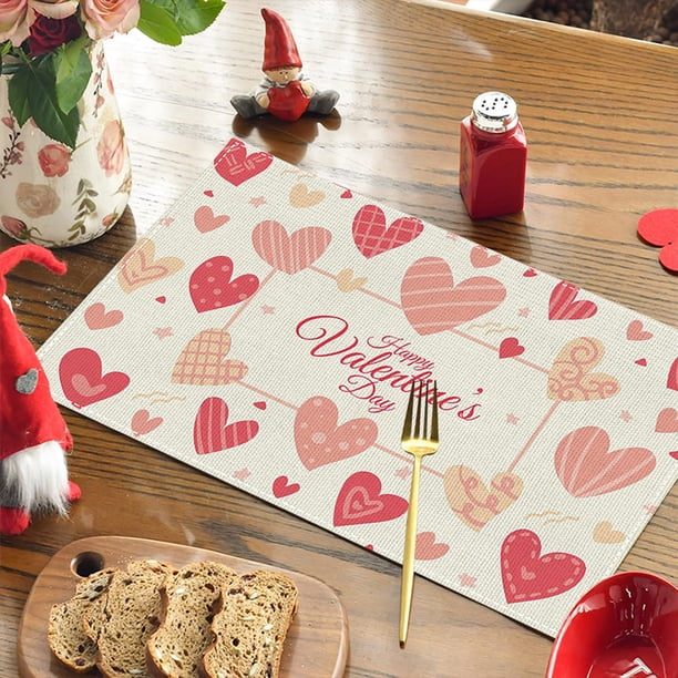 Mantel individual de lino con estampado de San Valentín, para mesa de restaurante, aislante, estilo occidental, para cenas a la luz de las velas, 45,7 x 30,5 cm