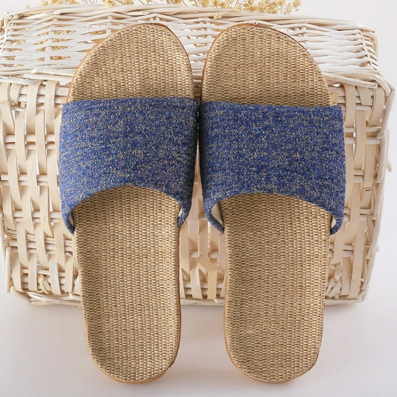 NAMZI Flax Tatami Slippers No Slip Indoor Slippers Open Toe sandals (SIZE:40-41,Blue)