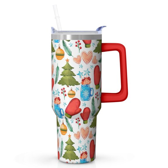 40 Oz Snowflake Plaid Tumbler With Handle, Xmas Coffee Cup, Holiday Festive Gift