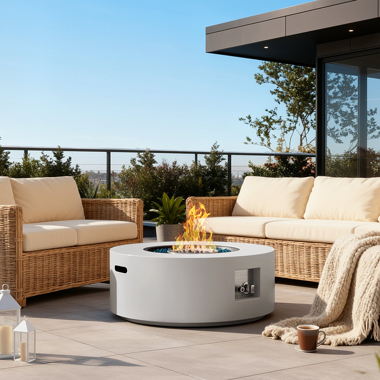 TLGREEN 30 in Outdoor Propane Fire Pit Table, 2 in 1 Round Patio Gas Fire Pit, 50,000 BTU, Adjustable Legs, for Backyard, Garden,Pool,Balcony, Gray