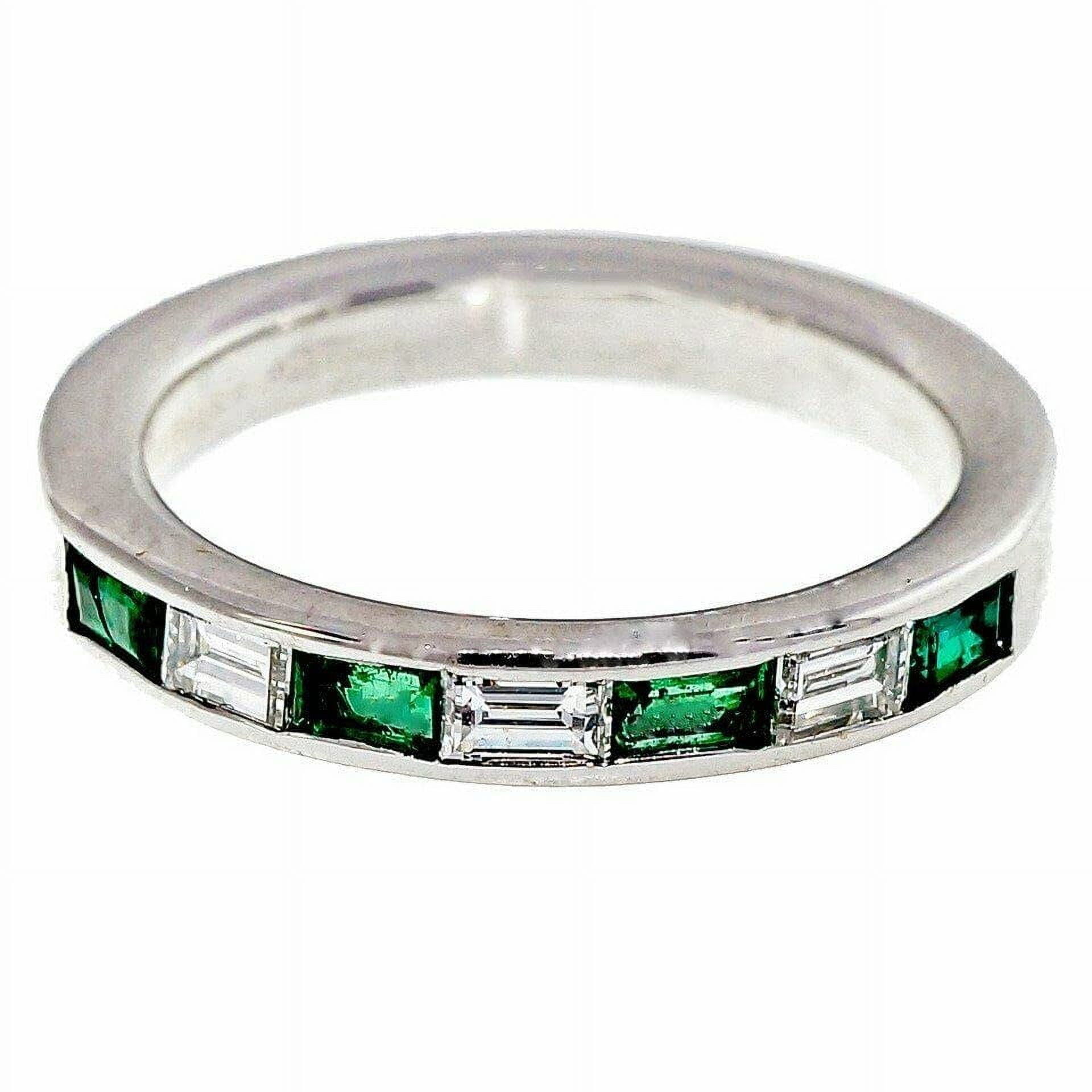 HeartsAndYou 1.2ct Natural Green Emerald & Diamond Alternating Band 100% 14k SOLID White Gold