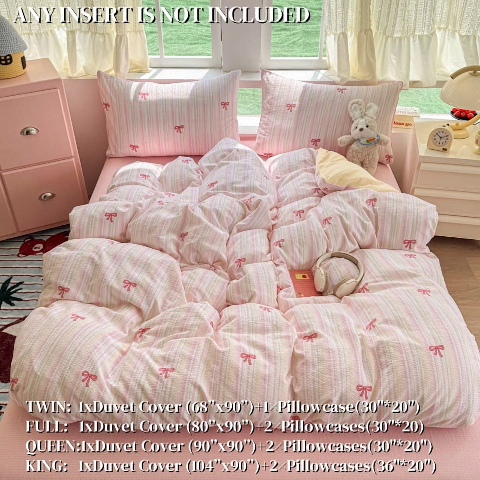 JOLUSERE 2-Piece Colourful Striped Girls Duvet Cover Twin Set, Reversible Pink Bows Soft Bedding Sets for Kids