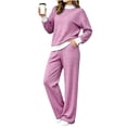 thumbnail image 3 of Dzrciro Striped Two Piece Sets for Women, Plus Size Striped Long Sleeve Crew Neck Pullover Tops and Elastic Waist Wide Leg Pants with Patch Pockets, Casual Loose Sweatsuits S‑2XL, 3 of 6