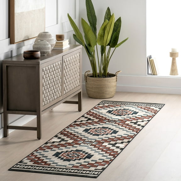 nuLOOM Calli SplashGuard Southwestern Machine Washable Area Rug, 2' 6" x 12', Runner, Calli Beige