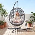 thumbnail image 3 of RADIATA Hanging Egg Chair with Stand, Outdoor Indoor Wicker Swing Chair, 450Lbs Nest Chair with Cushions, All-Weather Patio Hammock Seat for Porch Balcony Garden, Light Gray, 3 of 10
