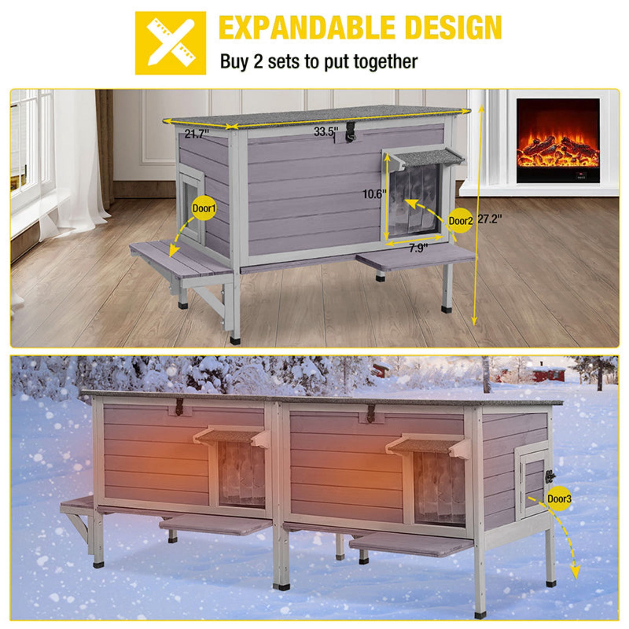 Aivituvin Outdoor Cat House Weatherproof with Insulated Liner, Feral Cat Enclosure Grey Color