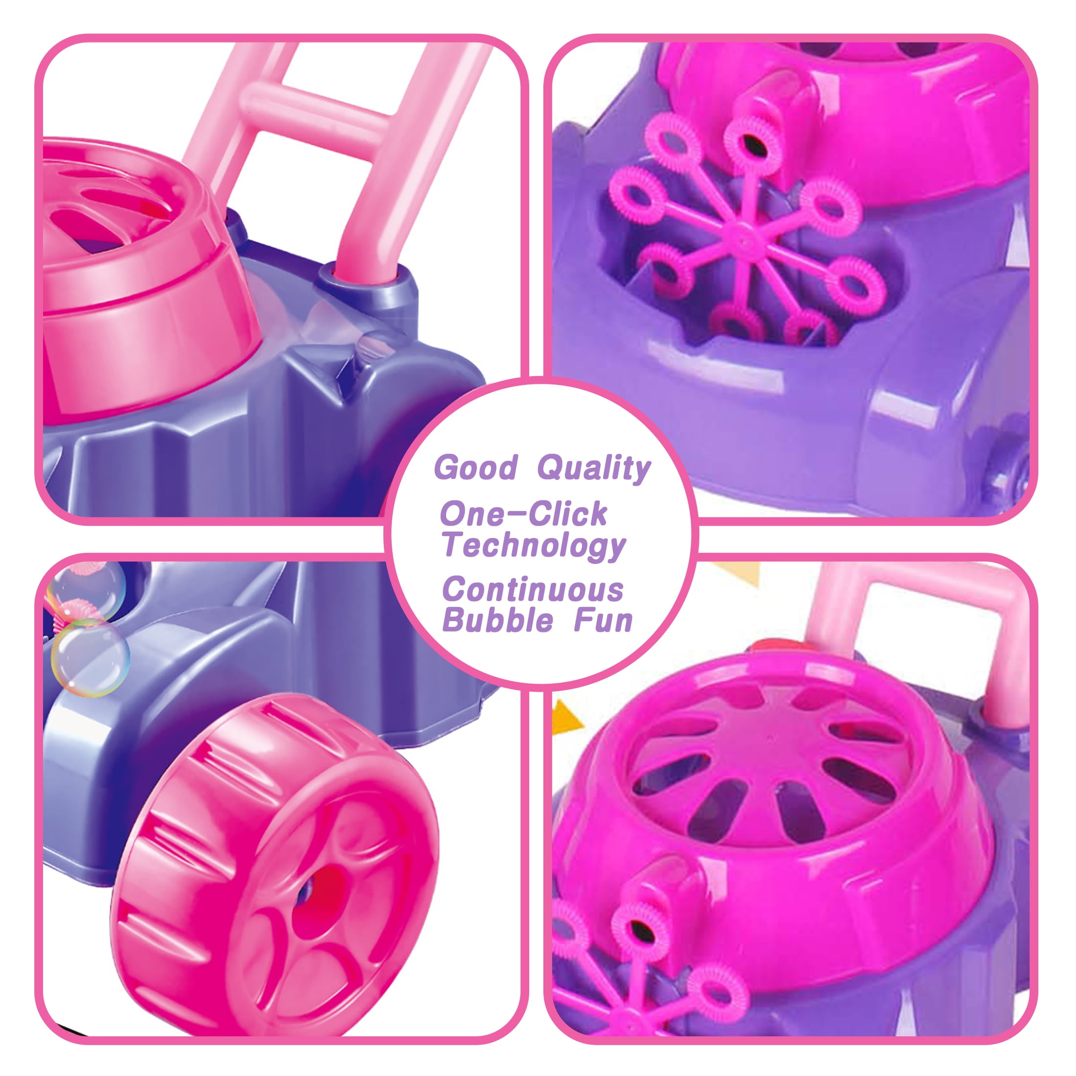 KOPPOP Bubble Lawn Mower - Bubble Machine for Outdoor and Indoor Use, Push Mower with Sound Effects and Bubble Blowing Function - Purple