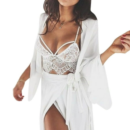 

ViLaViDe Casual Womens Summer Tops Hollow Translucent Underwear Sheer Lace Frenum Strap Lingerie Bra i Low Dress for Women Womens Long Sleeve Layering Shirt White L