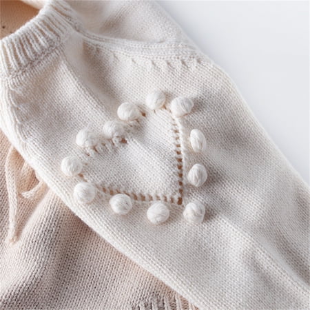 

kpoplk Toddler Girl Sweater Clothes Knitted Heart Romper Outfits Bodysuit Winter Sweater Baby Cute Sweaters For Girls(Beige)