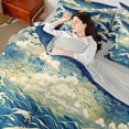 thumbnail image 5 of Manfei Ukiyo-e Ocean Wave Twin Bedding Sets for Girls Women, Sea Cloud Bedding Comforter Set, Blue Gold White, Gray Reversible 7pcs, 5 of 6