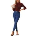 thumbnail image 2 of INSPIRE CHIC Women's Party Glitter 3/4 Sleeve Shiny Striped Metallic Blouse S Red, 2 of 6