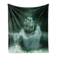 thumbnail image 1 of Pirate Ship Soft Flannel Fleece Throw Blanket, Old Ship in Thunderstorm Digital Artwork Fantasy Adventure, Cozy Plush for Indoor and Outdoor Use, 60" x 80", Jade Green Dark Green, by Ambesonne, 1 of 6