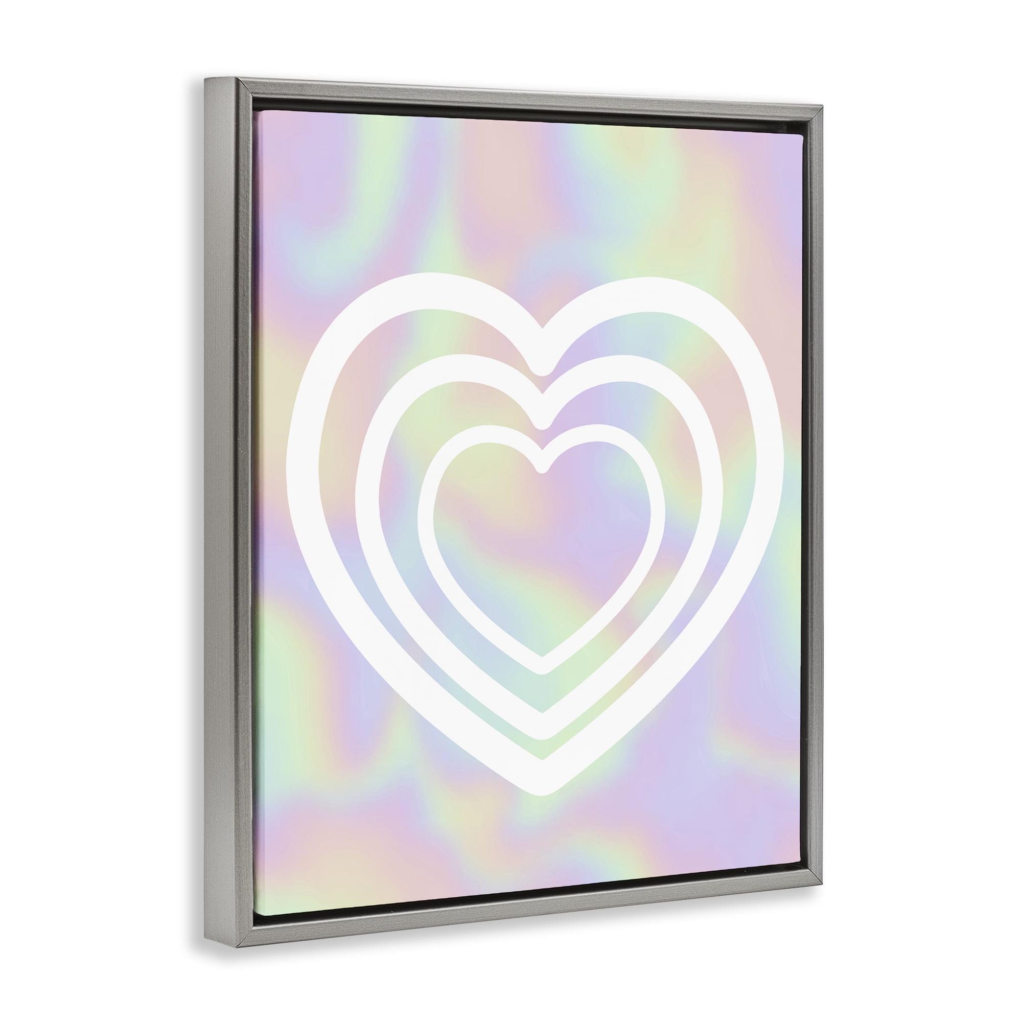 Stupell Industries Pastel Pattern with Hearts Abstract Painting Gray Floater Framed Canvas Art Print Wall Art, 25 x 31