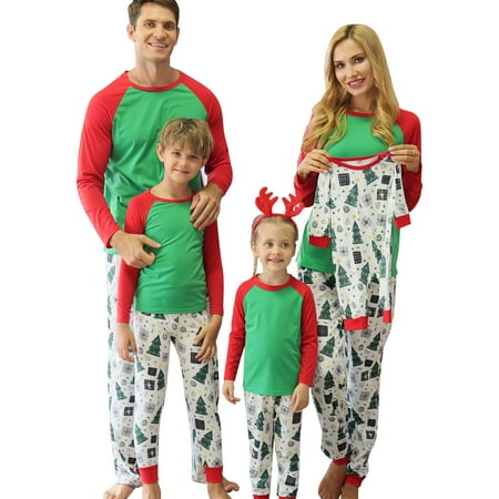 

ESASSALY Matching Family Christmas Loungewear Set Xmas Tree Print Sleepwear Dad Mom Kid Baby Pjs