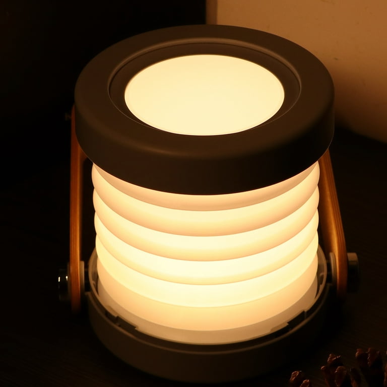 Portable LED Lamp Lantern USB Wooden Handle Telescopic Folding Garden Home