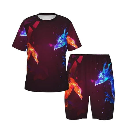 Picia Futuristic Red And Blue Bird Printed Boys  Kids-PJ Snug Fit Cotton Short Sleeve Top and Shorts 2 Piece Pajama Set-3X-Large