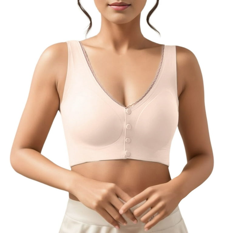 EHQJNJ Lace Bralettes for Women with Support Women's Comfortable Front  Button No Steel Rings Gathering Collar Middle Aged and Elderly Vest Style  Bra