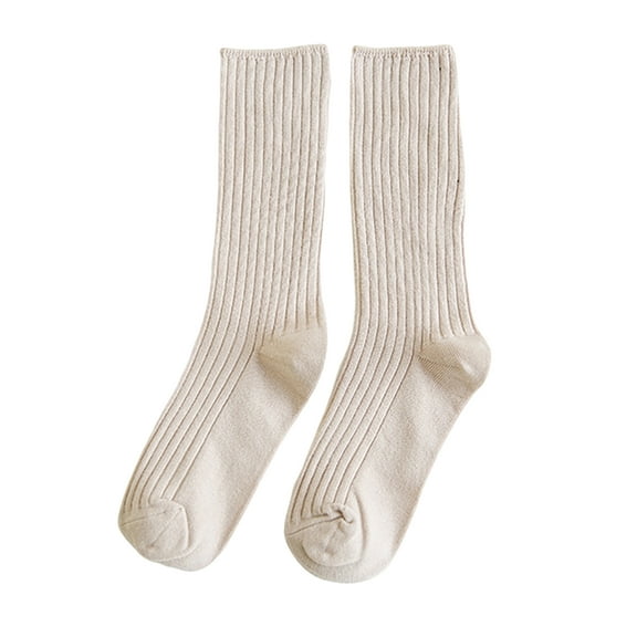 comerut 1 Pair Cotton Socks Thickened Ultra Soft Keep Warm Solid Color Autumn Winter Long Tube Knitting Pile Socks for Everyday Life