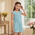 thumbnail image 4 of ZIATUBLE4S Blue Daisy Print Girls Jumpsuit Summer Casual Romper Flutter Sleeves One-Piece Playsuit Elastic High Waist Kids Outfit with Pockets for 11-12 Y, 4 of 6