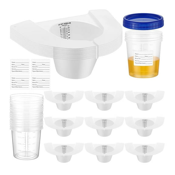 30 Pcs Urine Collection Hats for Toilet Sets Including 10 Urine Collector, 10 Sample Cup Containers, 10 Stickers